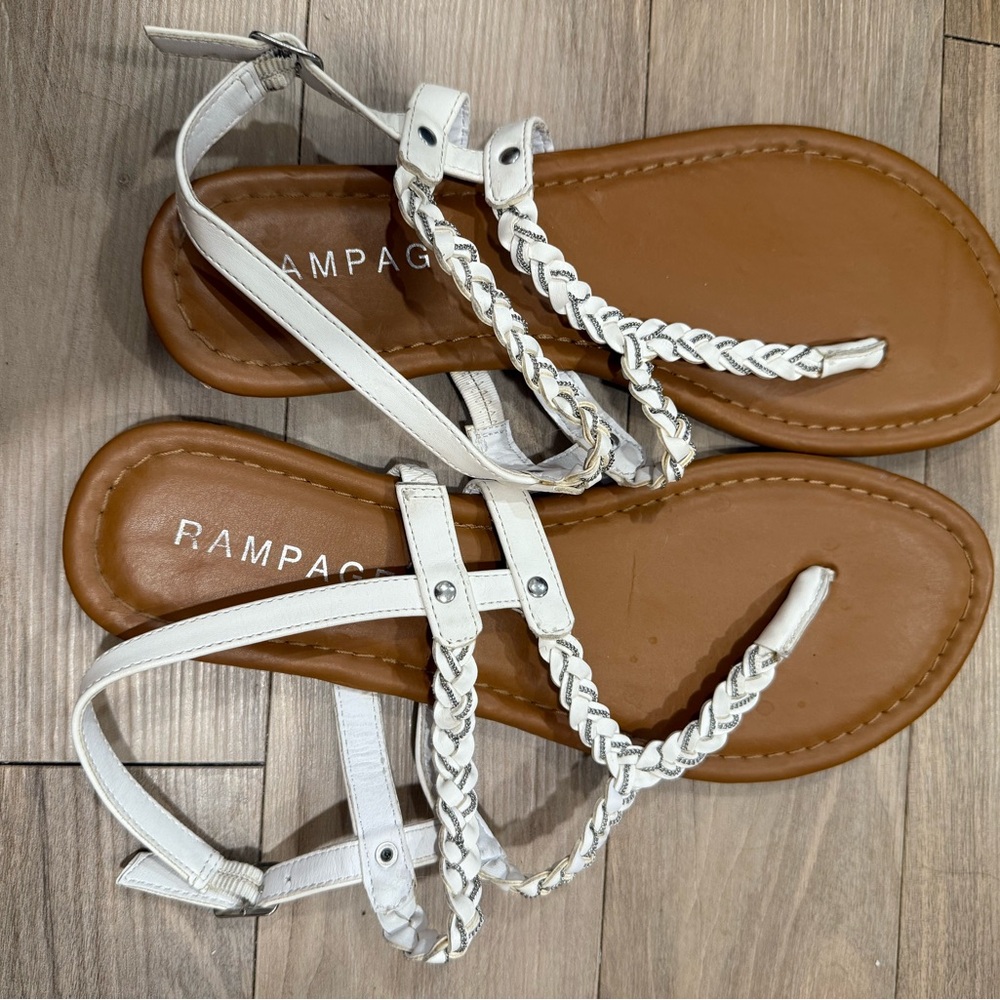 Rampage White and Brown Braided Sandals